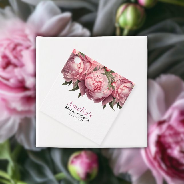 Pink Peonies Bridal Shower Favour Tags (Pink Peonies Watercolor Bridal Shower Favor Tags)