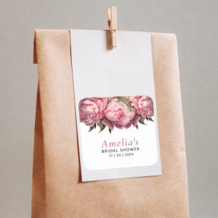 Pink Peonies Bridal Shower Square Sticker