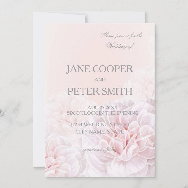 Pink peonies Budget Wedding Invitation (Front)