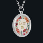 Pink Peonies Burgundy Floral Leaves Sweet 16 Silver Plated Necklace<br><div class="desc">Pretty pink and peach peonies with burgundy and white floral and greenery Sweet 16 silver plated necklace. Contact me for assistance with your customisations or to request additional matching or coordinating Zazzle products for your event.</div>
