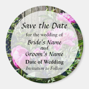 Pink Peonies By Stockade Fence Save the Date Magnet