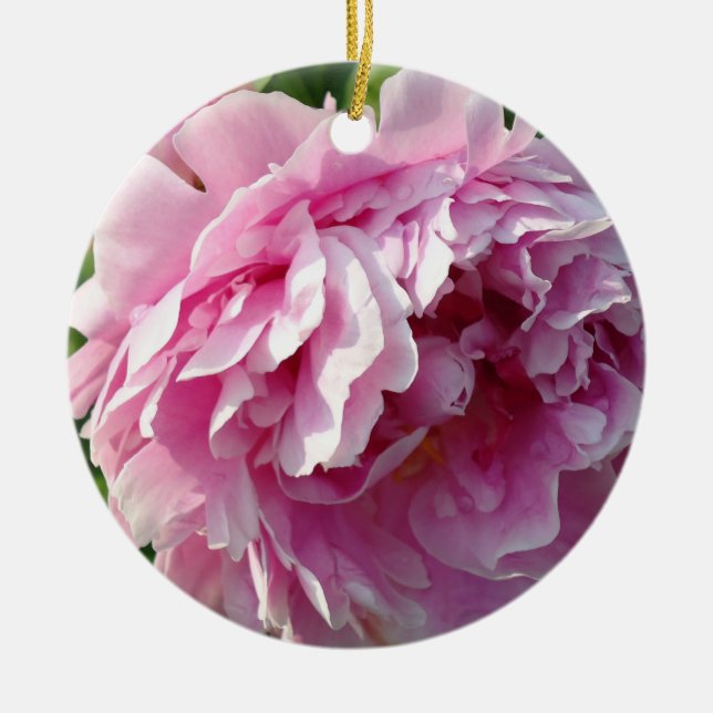 Pink Peonies Ceramic Tree Decoration (Front)