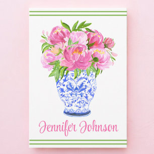 Pink Peonies Chinoiserie Vase Border Personalised Thank You Card