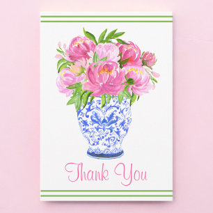 Pink Peonies Chinoiserie Vase Border Thank You Card
