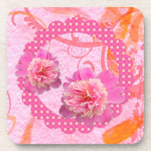 Pink Peonies Cork Coaster