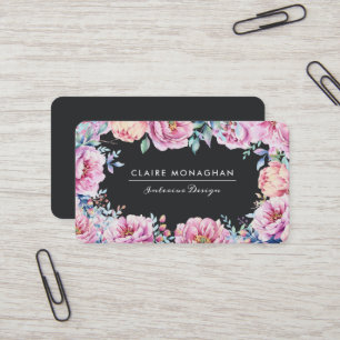 Pink Peonies   Dark Business Card