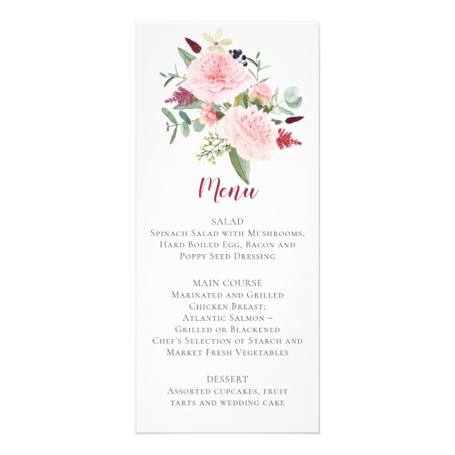 Pink Peonies Eucalyptus Greenery Wedding Menu (Front)