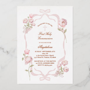 pink peonies First Holy Communion girl