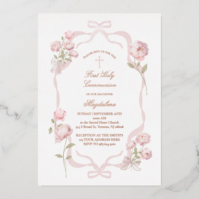 pink peonies First Holy Communion girl (Front)