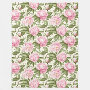 Pink Peonies Fleece Blanket