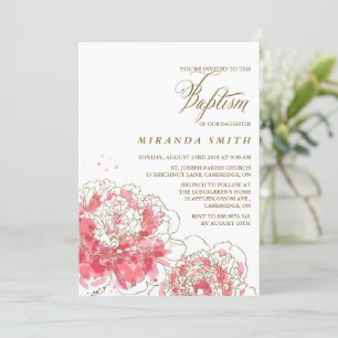 Pink Peonies   Floral Baptism Invitation
