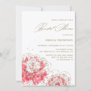 Pink Peonies Floral Bridal Shower Invitation