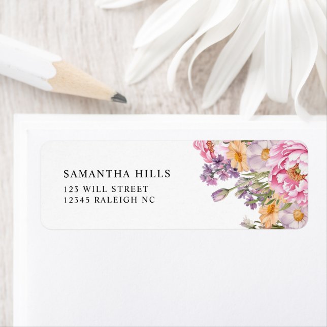 Pink Peonies Floral Bridal Shower Return Address (Insitu)