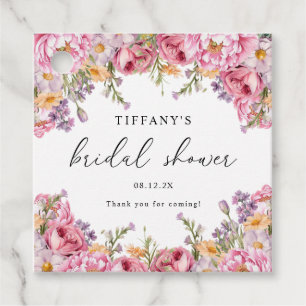 Pink Peonies Floral Bridal Shower Thank You Favour Tags