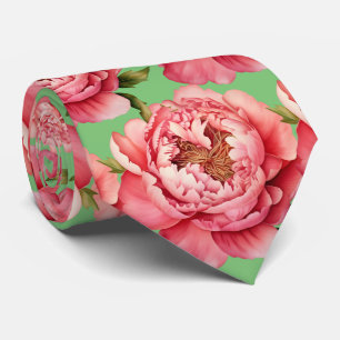 Pink Peonies Floral Flower Faux Silk Neck Tie