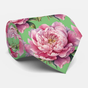 Pink Peonies Floral Flower Faux Silk Neck Tie