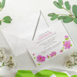 Pink Peonies Floral Green After Party Invitation