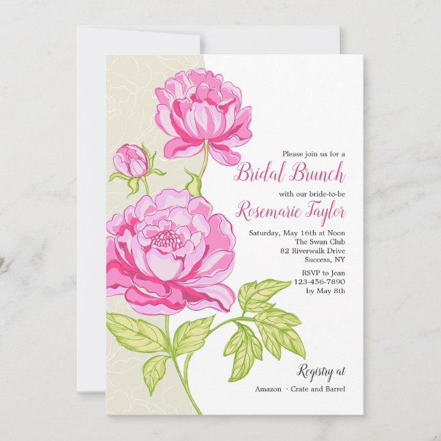 Pink Peonies Floral Invitation (Front)
