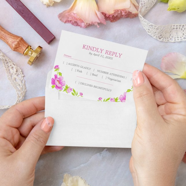 Pink Peonies Floral Magenta RSVP (Creator Uploaded)