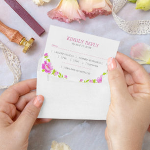 Pink Peonies Floral Magenta RSVP Card