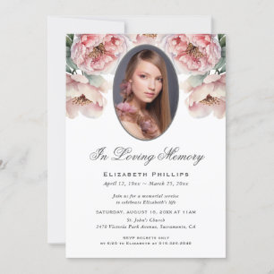 Pink Peonies Floral Photo In Loving Memory Invitation