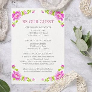 Pink Peonies Floral Silver Wedding Information Enclosure Card