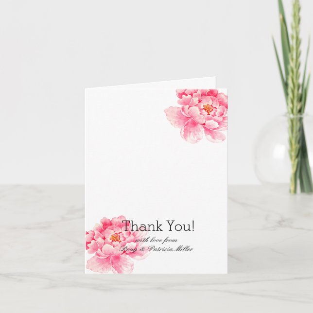 Pink Peonies Floral Thank You Card (Front)