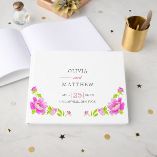 Pink Peonies Floral Wedding Guest Book