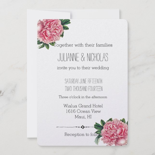 Pink Peonies Floral Wedding Invitation (Front)