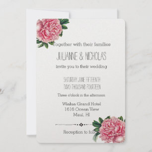 Pink Peonies Floral Wedding Invitation