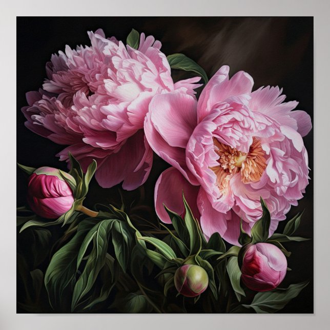Pink Peonies Flower Art Print Poster (Front)