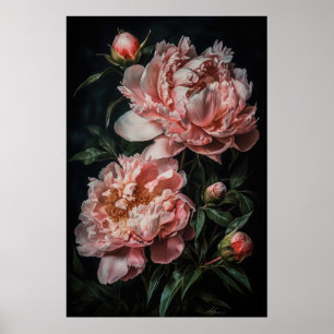 Pink Peonies Flower Art Print Poster