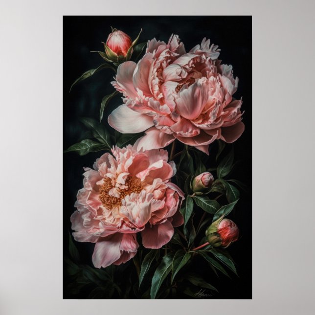 Pink Peonies Flower Art Print Poster (Front)