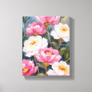 Pink Peonies Flower Bouquet Painting Canvas Print