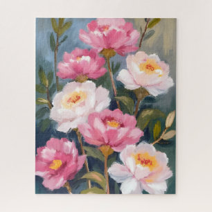 Pink Peonies Flower Bouquet Painting Jigsaw Puzzle