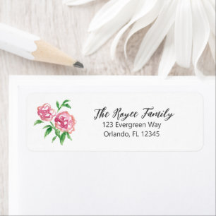 Pink Peonies Flower Painting Return Address Label