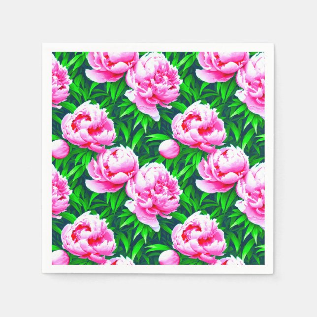 Pink Peonies Garden Print   Napkin (Front)