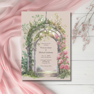 Pink Peonies Greenery Arch Wedding Invitation