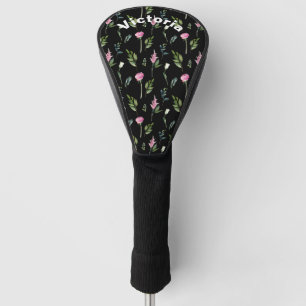 Pink Peonies Greenery Black Chic Pretty  Name Golf Head Cover