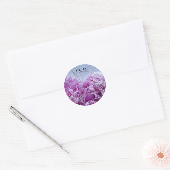 Pink peonies grouping  classic round sticker (Envelope)
