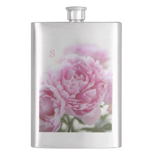 Pink peonies hip flask