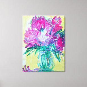 Pink Peonies in Glass Vase Canvas Print