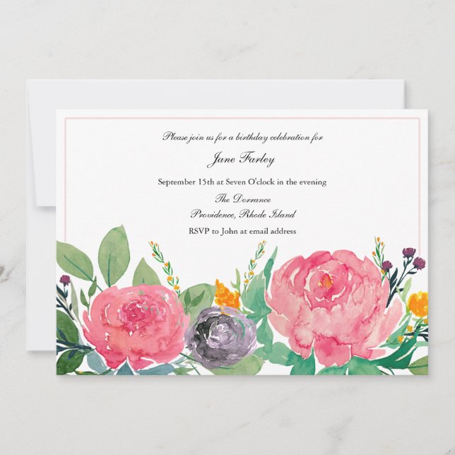 Pink Peonies Invitation (Front)