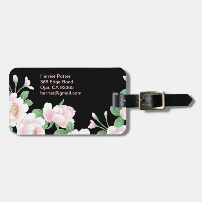 Pink Peonies Japanese Floral Kimono Luggage Tag (Front Horizontal)