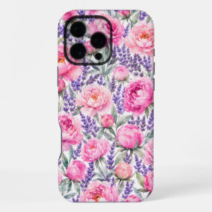 Pink Peonies & Lavender Watercolor Floral Pattern iPhone 16 Pro Max Case