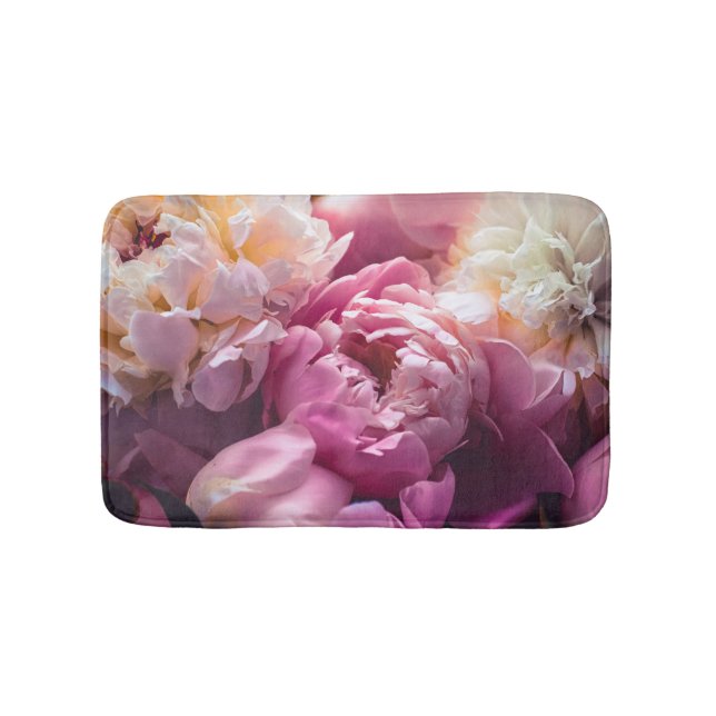 Pink Peonies: Luxurious Floral Art. Bath Mat (Front)