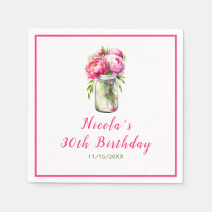 Pink Peonies Mason Jar Birthday Napkin
