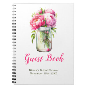 Pink Peonies Mason Jar Bridal Shower Guest Book