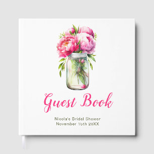 Pink Peonies Mason Jar Bridal Shower Guest Book
