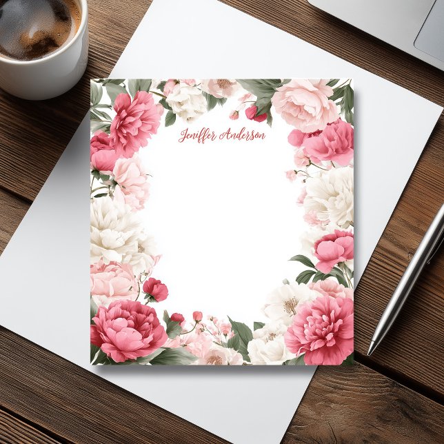 Pink Peonies Modern Floral Notepad (Pink Peonies Modern Floral Notepad)